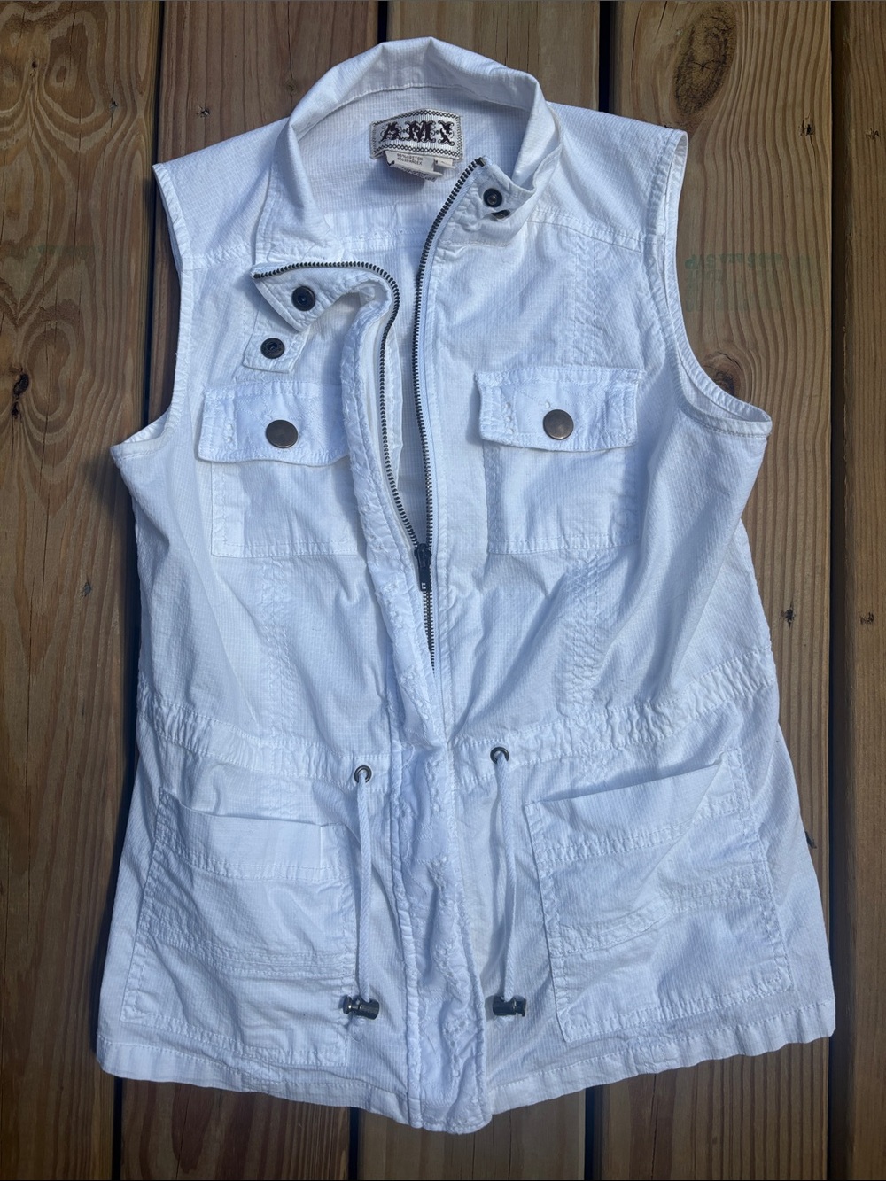 Vintage Y2K AMI size small white utility vest with drawstrings